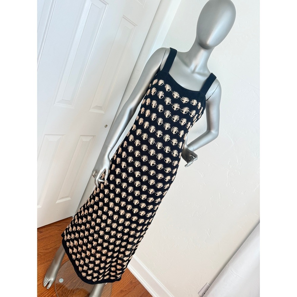 Boho Crochet Knit Shell Pattern Midi Dress‎ Square Neck Sleevless